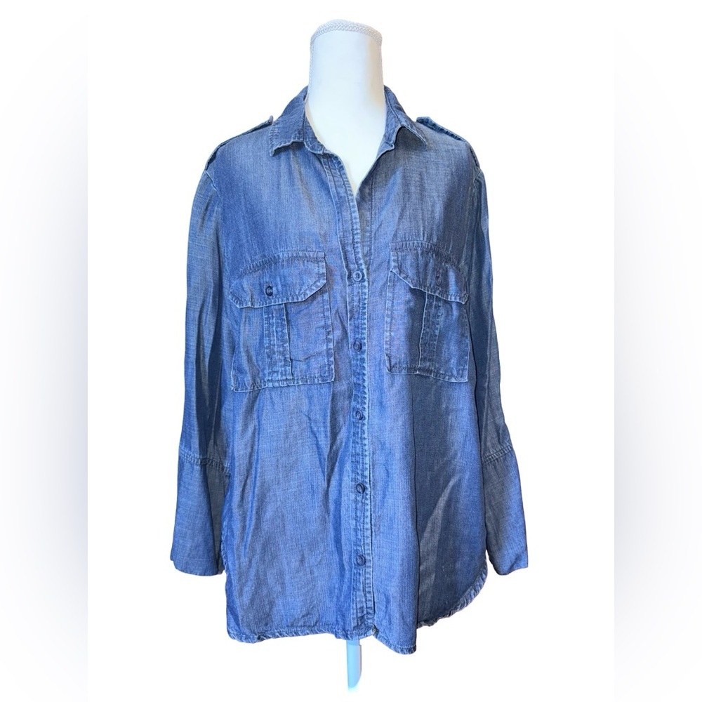 Bella Dahl Chambray Button Down Shirt Womens Large Tencel Denim Look Utility